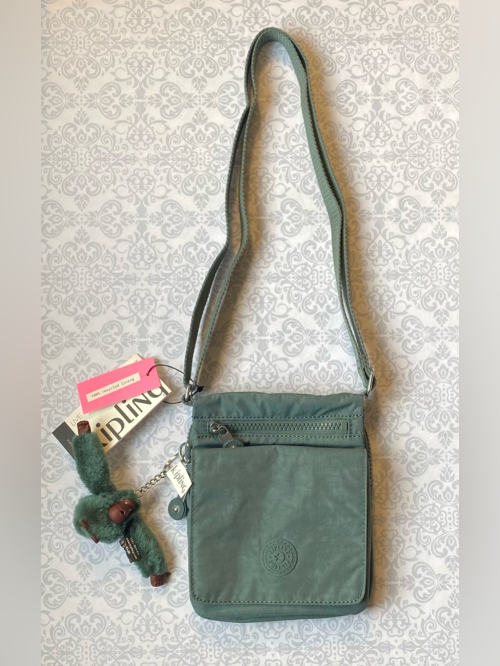 NWT Kipling Compact Crossbody Bag with Adjustable Strap & Plush Monkey Keychain